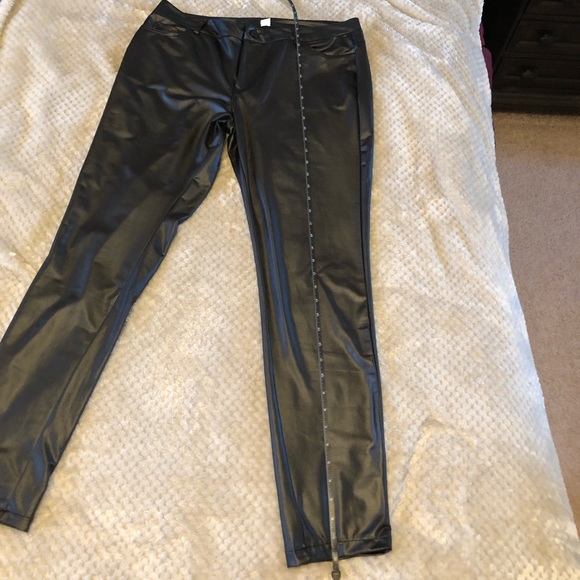 Black Metallic Leather Pants - Picture 10 of 11